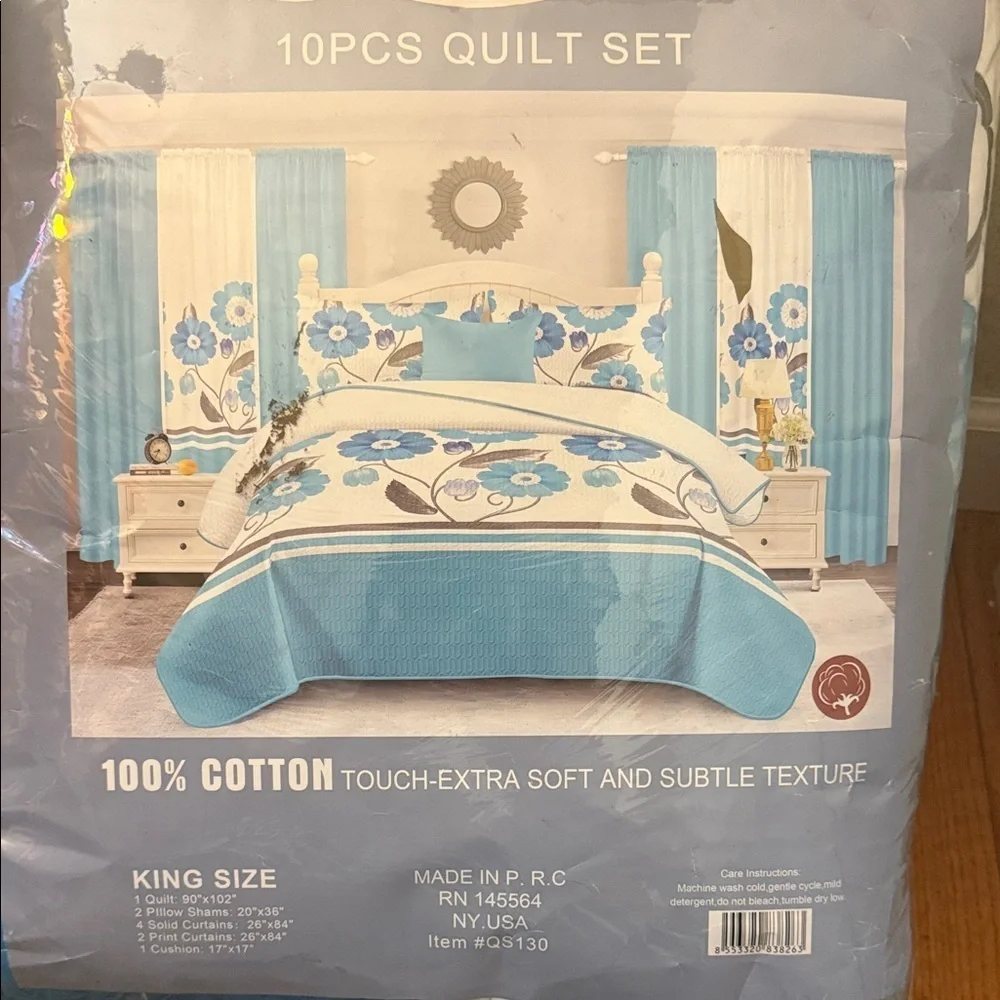 Blue Floral Quilt Set - 10 Piece